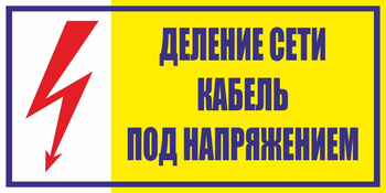 S17 деление сети. кабель под напряжением (пластик, 250х140 мм) - Знаки безопасности - Вспомогательные таблички - магазин "Охрана труда и Техника безопасности"